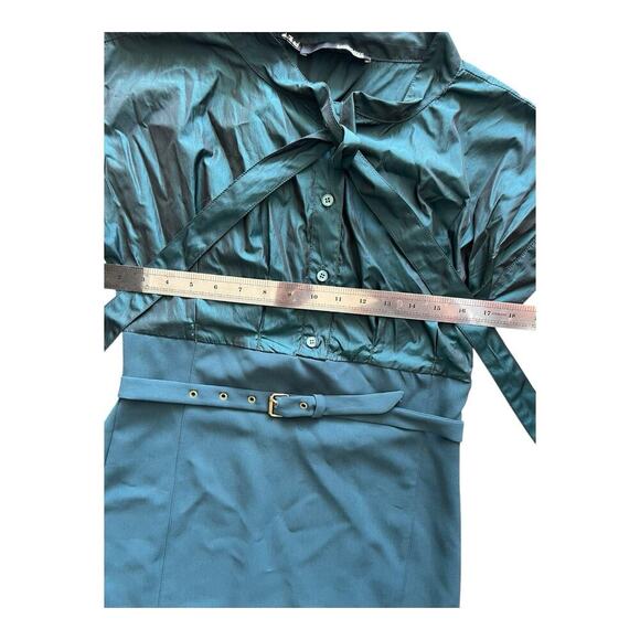 Love Moschino Size 6 Teal Belted Shirt Dress Short Sleeve Tie Front Women’s - Picture 10 of 13